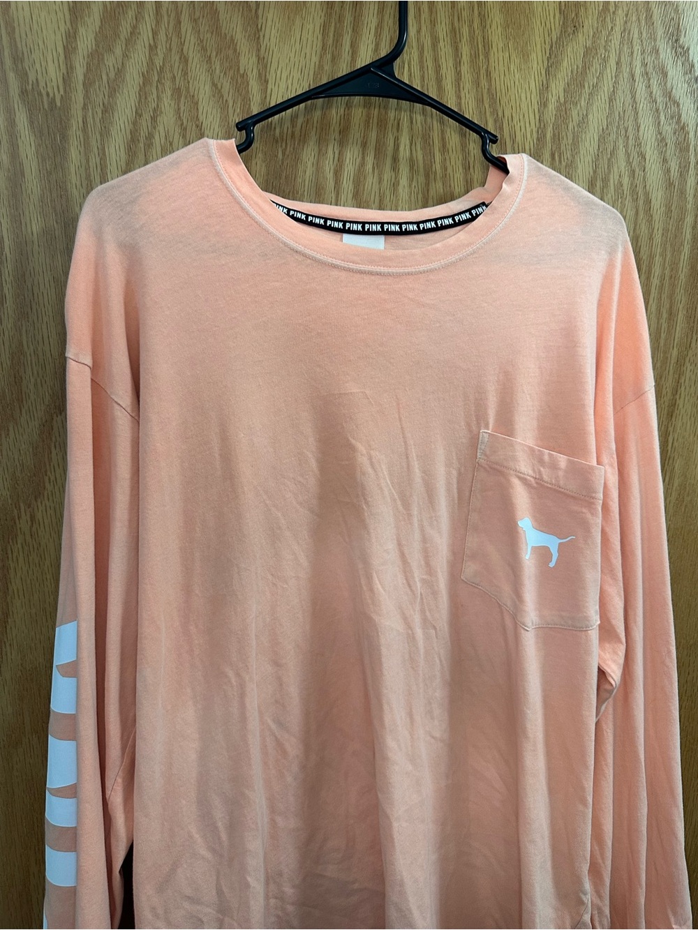 PINK Peach Long Sleeve Pocket Tee with Dog Logo